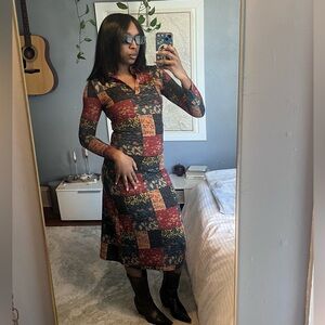 Cider Multicolor Patchwork Long Sleeve Dress